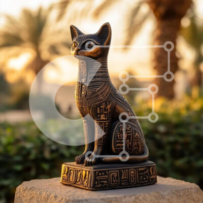 Intra Συλλεκτικό Ξύλινο Παζλ Plywood  4mm - Άγαλμα αρχαίας αιγυπτιακής γάτας Σε Ξύλινο Κουτί - Διαστάσεις Puzzle: 10x10 cm – 25 κομμάτια - Image 1