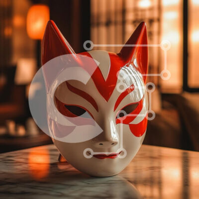 Intra Συλλεκτικό Ξύλινο Παζλ Plywood 4mm - Καλλιτεχνική μάσκα αλεπούς με κόκκινο και λευκό σχέδιο Σε Ξύλινο Κουτί - Διαστάσεις Puzzle: 10x10 cm – 25 κομμάτια - Image 1