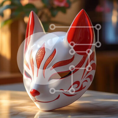 Intra Συλλεκτικό Ξύλινο Παζλ Plywood 4mm - Καλλιτεχνική μάσκα αλεπούς σε λευκό και κόκκινο Σε Ξύλινο Κουτί - Διαστάσεις Puzzle: 10x10 cm – 25 κομμάτια - Image 1