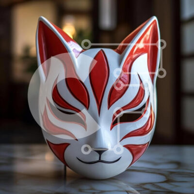 Intra Συλλεκτικό Ξύλινο Παζλ Plywood 4mm - Καλλιτεχνική μάσκα αλεπούς με κόκκινο και λευκό σχέδιο Σε Ξύλινο Κουτί - Διαστάσεις Puzzle: 10x10 cm – 25 κομμάτια - Image 1