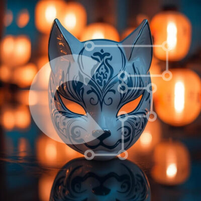 Intra Συλλεκτικό Ξύλινο Παζλ Plywood 4mm - Καλλιτεχνική Μάσκα Γάτας με Φανάρια Σε Ξύλινο Κουτί - Διαστάσεις Puzzle: 10x10 cm – 25 κομμάτια - Image 1