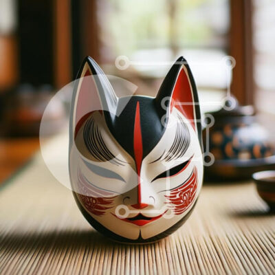 Intra Συλλεκτικό Ξύλινο Παζλ Plywood  4mm - Καλλιτεχνική μάσκα αλεπούς σε μπαμπού χαλάκι Σε Ξύλινο Κουτί - Διαστάσεις Puzzle: 10x10 cm – 25 κομμάτια - Image 1