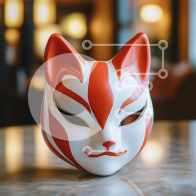 Intra Συλλεκτικό Ξύλινο Παζλ Plywood  4mm - Διακοσμητική μάσκα αλεπούς με κόκκινα σημάδια Σε Ξύλινο Κουτί - Διαστάσεις Puzzle: 10x10 cm – 25 κομμάτια - Image 1