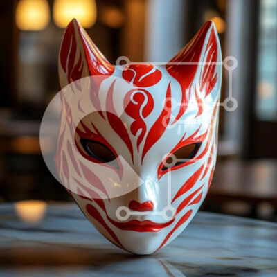 Intra Συλλεκτικό Ξύλινο Παζλ Plywood 4mm - Καλλιτεχνική μάσκα αλεπούς σε μαρμάρινη επιφάνεια Σε Ξύλινο Κουτί - Διαστάσεις Puzzle: 10x10 cm – 25 κομμάτια - Image 1