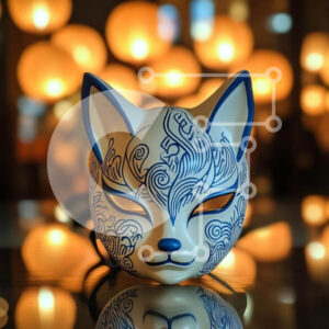 Intra Συλλεκτικό Ξύλινο Παζλ Plywood  4mm - Καλλιτεχνική μάσκα αλεπούς με φόντο φανάρι Σε Ξύλινο Κουτί - Διαστάσεις Puzzle: 10x10 cm – 25 κομμάτια