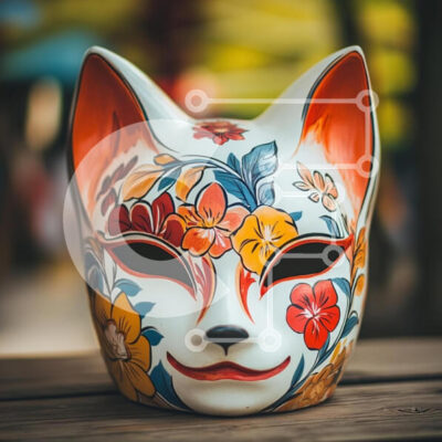 Intra Συλλεκτικό Ξύλινο Παζλ Plywood 4mm - Πολύχρωμη Floral Μάσκα γάτας Σε Ξύλινο Κουτί - Διαστάσεις Puzzle: 10x10 cm – 25 κομμάτια - Image 1