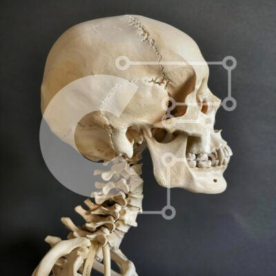 Intra Συλλεκτικό Ξύλινο Παζλ Plywood  4mm - Ανθρώπινο κρανίο και αυχενικοί σπόνδυλοι Σε Ξύλινο Κουτί - Διαστάσεις Puzzle: 10x10 cm – 25 κομμάτια - Image 1