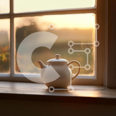 Intra Συλλεκτικό Ξύλινο Παζλ Plywood  4mm - Τσαγιέρα σε ένα περβάζι κατά την ανατολή του ηλίου Σε Ξύλινο Κουτί - Διαστάσεις: 10x10 cm – 25 κομμάτια - Image 1