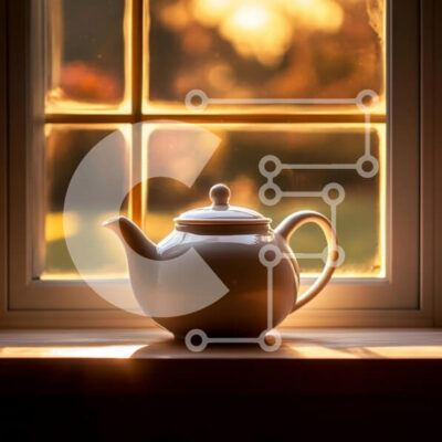 Intra Συλλεκτικό Ξύλινο Παζλ Plywood  4mm - Λευκή τσαγιέρα σε ένα περβάζι στο ηλιοβασίλεμα Σε Ξύλινο Κουτί - Διαστάσεις Puzzle: 10x10 cm – 25 κομμάτια - Image 1