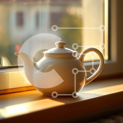 Intra Συλλεκτικό Ξύλινο Παζλ Plywood  4mm - Κομψή λευκή τσαγιέρα στο φως του ήλιου Σε Ξύλινο Κουτί - Διαστάσεις: 10x10 cm – 25 κομμάτια - Image 1