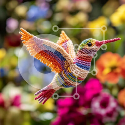 Intra Συλλεκτικό Ξύλινο Παζλ Plywood  4mm - Πολύχρωμο χειροποίητο κολίβριο σε φόντο λουλουδιών Σε Ξύλινο Κουτί - Διαστάσεις Puzzle: 10x10 cm – 25 κομμάτια - Image 1