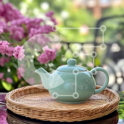 Intra Συλλεκτικό Ξύλινο Παζλ Plywood 4mm - Παστέλ πράσινη τσαγιέρα με ροζ λουλούδια Σε Ξύλινο Κουτί - Διαστάσεις: 10x10 cm – 25 κομμάτια - Image 1