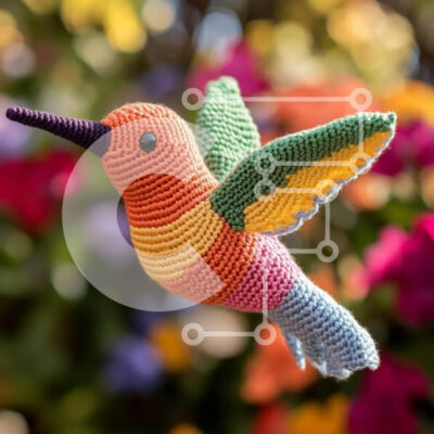 Intra Συλλεκτικό Ξύλινο Παζλ Plywood  4mm - Πολύχρωμο κροσέ κολίβριο Σε Ξύλινο Κουτί - Διαστάσεις: 10x10 cm – 25 κομμάτια - Image 1