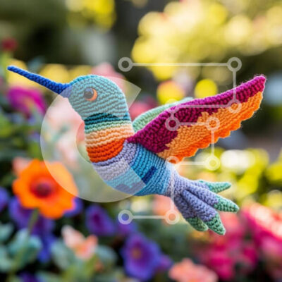 Intra Συλλεκτικό Ξύλινο Παζλ Plywood 4mm - Κροσέ κολίβριο ανάμεσα σε πολύχρωμα λουλούδια Σε Ξύλινο Κουτί - Διαστάσεις: 10x10 cm – 25 κομμάτια - Image 1