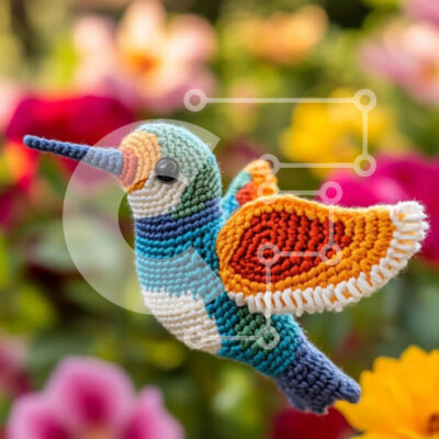 Intra Συλλεκτικό Ξύλινο Παζλ Plywood 4mm - Πολύχρωμο κολίβριο με βελονάκι με λουλουδάτο φόντο Σε Ξύλινο Κουτί - Διαστάσεις Puzzle: 10x10 cm – 25 κομμάτια - Image 1