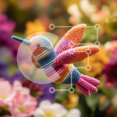 Intra Συλλεκτικό Ξύλινο Παζλ Plywood 4mm - Πολύχρωμο κροσέ κολίβριο με λουλουδάτο φόντο Σε Ξύλινο Κουτί - Διαστάσεις Puzzle: 10x10 cm – 25 κομμάτια - Image 1