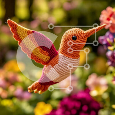 Intra Συλλεκτικό Ξύλινο Παζλ Plywood 4mm - Κροσέ Κολίμπρι σε λουλουδάτο σκηνικό Σε Ξύλινο Κουτί - Διαστάσεις Puzzle: 10x10 cm – 25 κομμάτια - Image 1