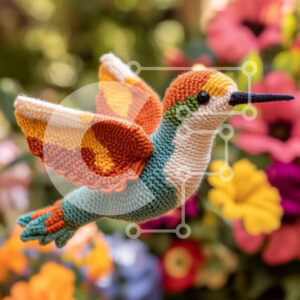 Intra Συλλεκτικό Ξύλινο Παζλ Plywood  4mm - Πλεκτό κολίβριο με λουλουδάτο φόντο Σε Ξύλινο Κουτί - Διαστάσεις Puzzle: 10x10 cm – 25 κομμάτια