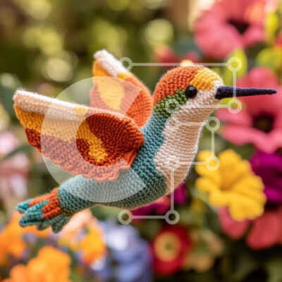 Intra Συλλεκτικό Ξύλινο Παζλ Plywood  4mm - Πλεκτό κολίβριο με λουλουδάτο φόντο Σε Ξύλινο Κουτί - Διαστάσεις Puzzle: 10x10 cm – 25 κομμάτια - Image 1