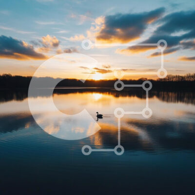 Intra Συλλεκτικό Ξύλινο Παζλ Plywood  4mm - Ήρεμο ηλιοβασίλεμα στη λίμνη με την πάπια Σε Ξύλινο Κουτί - Διαστάσεις: 10x10 cm – 25 κομμάτια - Image 1