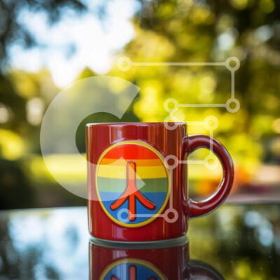 Intra Συλλεκτικό Ξύλινο Παζλ Plywood  4mm - Πολύχρωμη κούπα συμβόλων ειρήνης σε ανακλαστική επιφάνεια Σε Ξύλινο Κουτί - Διαστάσεις: 10x10 cm – 25 κομμάτια - Image 1