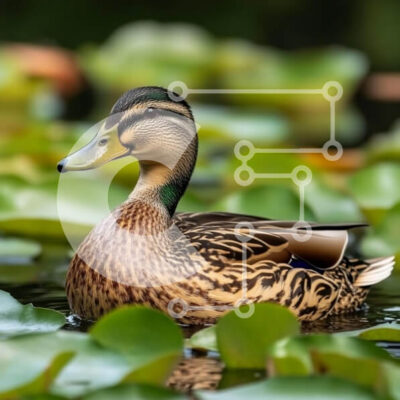 Intra Συλλεκτικό Ξύλινο Παζλ Plywood 4mm - Πάπια πρασινολαιμίας που κολυμπάει ανάμεσα σε κρίνους Σε Ξύλινο Κουτί - Διαστάσεις: 10x10 cm – 25 κομμάτια - Image 1