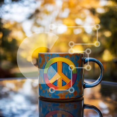 Intra Συλλεκτικό Ξύλινο Παζλ Plywood  4mm - Πολύχρωμη κούπα ειρήνης σε φθινοπωρινό σκηνικό Σε Ξύλινο Κουτί - Διαστάσεις: 10x10 cm – 25 κομμάτια - Image 1