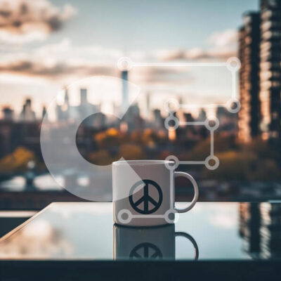 Intra Συλλεκτικό Ξύλινο Παζλ Plywood 4mm - Κούπα ειρήνης με φόντο στον ορίζοντα της πόλης Σε Ξύλινο Κουτί - Διαστάσεις: 10x10 cm – 25 κομμάτια - Image 1