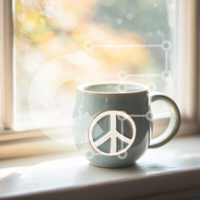 Intra Συλλεκτικό Ξύλινο Παζλ Plywood  4mm - Κούπα με σύμβολο ειρήνης στο Windowsill Σε Ξύλινο Κουτί - Διαστάσεις: 10x10 cm – 25 κομμάτια - Image 1