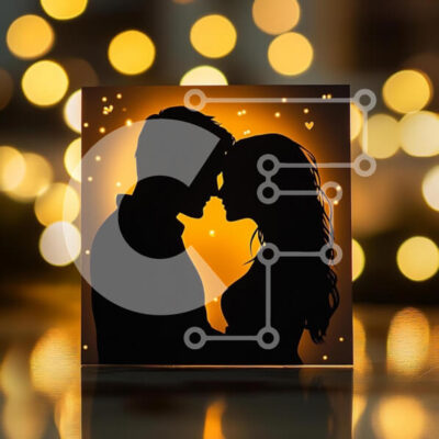 Intra Συλλεκτικό Ξύλινο Παζλ Plywood  4mm - Σιλουέτα ενός ερωτευμένου ζευγαριού με ζεστό φόντο bokeh Σε Ξύλινο Κουτί - Διαστάσεις Puzzle: 10x10 cm – 25 κομμάτια - Image 1