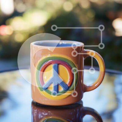 Intra Συλλεκτικό Ξύλινο Παζλ Plywood  4mm - Πολύχρωμη κεραμική κούπα με σύμβολο ειρήνης Σε Ξύλινο Κουτί - Διαστάσεις: 10x10 cm – 25 κομμάτια - Image 1