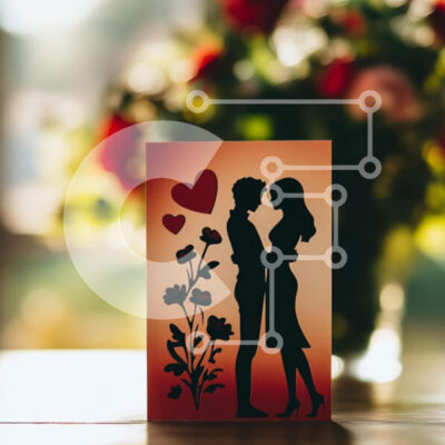 Intra Συλλεκτικό Ξύλινο Παζλ Plywood  4mm - Ρομαντική ευχετήρια κάρτα με τη σιλουέτα του ζευγαριού Σε Ξύλινο Κουτί - Διαστάσεις: 10x10 cm – 25 κομμάτια - Image 1