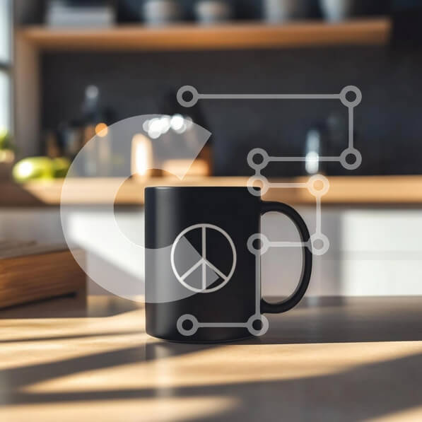 Intra Συλλεκτικό Ξύλινο Παζλ Plywood  4mm - Μαύρη κούπα με σύμβολο ειρήνης στην κουζίνα Σε Ξύλινο Κουτί - Διαστάσεις: 10x10 cm – 25 κομμάτια