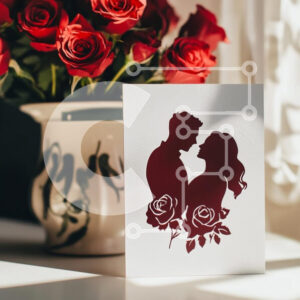 Intra Συλλεκτικό Ξύλινο Παζλ Plywood  4mm - Ρομαντική ευχετήρια κάρτα με σιλουέτα και τριαντάφυλλα Σε Ξύλινο Κουτί - Διαστάσεις Puzzle: 10x10 cm – 25 κομμάτια