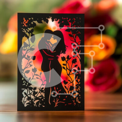 Intra Συλλεκτικό Ξύλινο Παζλ Plywood  4mm - Σιλουέτα ενός ερωτευμένου ζευγαριού Σε Ξύλινο Κουτί - Διαστάσεις Puzzle: 10x10 cm – 25 κομμάτια - Image 1