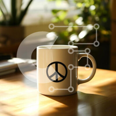 Intra Συλλεκτικό Ξύλινο Παζλ Plywood  4mm - Κούπα σύμβολο ειρήνης σε ξύλινο τραπέζι Σε Ξύλινο Κουτί - Διαστάσεις: 10x10 cm – 25 κομμάτια - Image 1