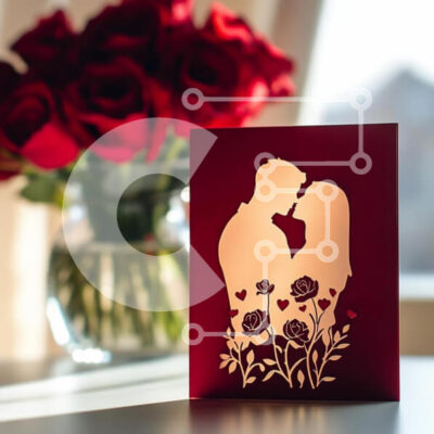 Intra Συλλεκτικό Ξύλινο Παζλ Plywood  4mm - Ρομαντική ευχετήρια κάρτα με τριαντάφυλλα Σε Ξύλινο Κουτί - Διαστάσεις Puzzle: 10x10 cm – 25 κομμάτια - Image 1