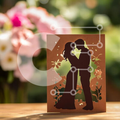 Intra Συλλεκτικό Ξύλινο Παζλ Plywood 4mm - Σιλουέτα ενός ζευγαριού που αγκαλιάζει τη ευχετήρια κάρτα Σε Ξύλινο Κουτί - Διαστάσεις Puzzle: 10x10 cm – 25 κομμάτια - Image 1