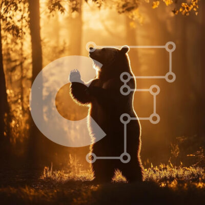 Intra Συλλεκτικό Ξύλινο Παζλ Plywood  4mm - Σιλουέτα αρκούδας στο ηλιοβασίλεμα στο δάσος Σε Ξύλινο Κουτί - Διαστάσεις: 10x10 cm – 25 κομμάτια - Image 1