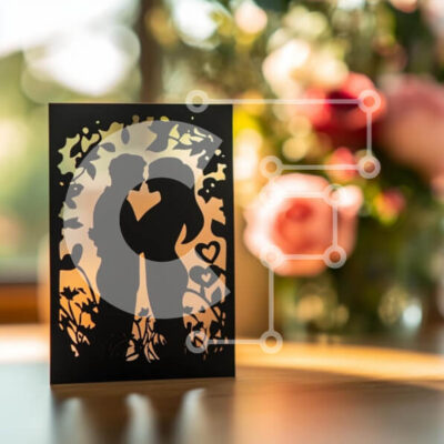 Intra Συλλεκτικό Ξύλινο Παζλ Plywood  4mm - Σιλουέτα ενός ερωτευμένου ζευγαριού Σε Ξύλινο Κουτί - Διαστάσεις Puzzle: 10x10 cm – 25 κομμάτια - Image 1
