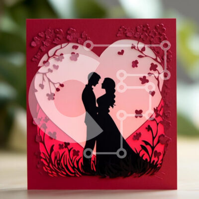 Intra Συλλεκτικό Ξύλινο Παζλ Plywood  4mm - Ρομαντική ευχετήρια κάρτα με τη σιλουέτα του ζευγαριού σε σχήμα καρδιάς Σε Ξύλινο Κουτί - Διαστάσεις Puzzle: 10x10 cm – 25 κομμάτια - Image 1