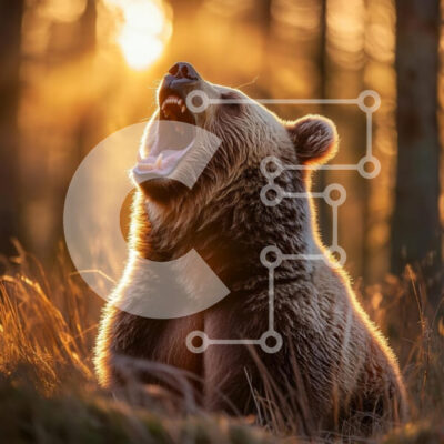 Intra Συλλεκτικό Ξύλινο Παζλ Plywood  4mm - Καφέ αρκούδα που χασμουριέται στο δάσος του ηλιοβασιλέματος Σε Ξύλινο Κουτί - Διαστάσεις: 10x10 cm – 25 κομμάτια - Image 1