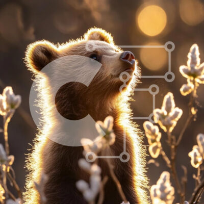 Intra Συλλεκτικό Ξύλινο Παζλ Plywood  4mm - Νεαρό αρκουδάκι που περιβάλλεται από λουλούδια Σε Ξύλινο Κουτί - Διαστάσεις: 10x10 cm – 25 κομμάτια - Image 1