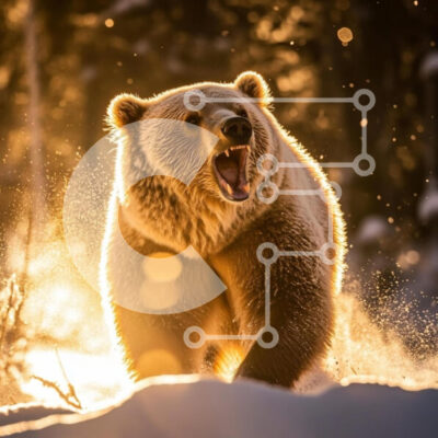 Intra Συλλεκτικό Ξύλινο Παζλ Plywood  4mm - Αρκούδα Grizzly που βρυχάται στο χιονισμένο τοπίο Σε Ξύλινο Κουτί - Διαστάσεις: 10x10 cm – 25 κομμάτια - Image 1