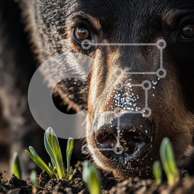 Intra Συλλεκτικό Ξύλινο Παζλ Plywood  4mm - Κοντινό πλάνο μιας αρκούδας που αναζητά τροφή στο έδαφος Σε Ξύλινο Κουτί - Διαστάσεις: 10x10 cm – 25 κομμάτια - Image 1