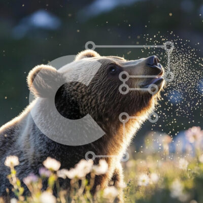 Intra Συλλεκτικό Ξύλινο Παζλ Plywood  4mm - Αρκούδα σε φυσικό βιότοπο με φως του ήλιου και λουλούδια Σε Ξύλινο Κουτί - Διαστάσεις: 10x10 cm – 25 κομμάτια - Image 1