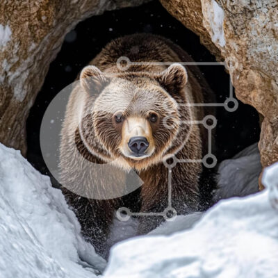 Intra Συλλεκτικό Ξύλινο Παζλ Plywood  4mm - Καφέ αρκούδα που αναδύεται από το Snowy Cave Σε Ξύλινο Κουτί - Διαστάσεις: 10x10 cm – 25 κομμάτια - Image 1