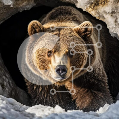 Intra Συλλεκτικό Ξύλινο Παζλ Plywood  4mm - Αρκούδα Grizzly που αναδύεται από τη σπηλιά το χειμώνα Σε Ξύλινο Κουτί - Διαστάσεις: 10x10 cm – 25 κομμάτια - Image 1