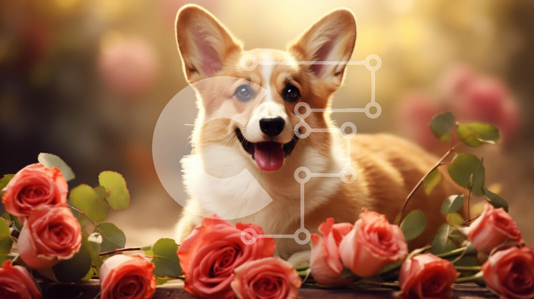 Intra Συλλεκτικό Ξύλινο Παζλ Plywood  4mm - Σκύλος Corgi που περιβάλλεται από τριαντάφυλλα Σε Ξύλινο Κουτί - Διαστάσεις: 10x10 cm – 25 κομμάτια