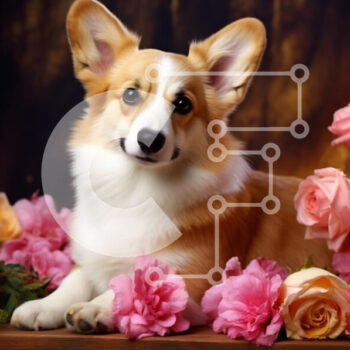 Intra Συλλεκτικό Ξύλινο Παζλ Plywood 4mm - Corgi που περιβάλλεται από λουλούδια Σε Ξύλινο Κουτί - Διαστάσεις: 10x10 cm – 25 κομμάτια - Image 1